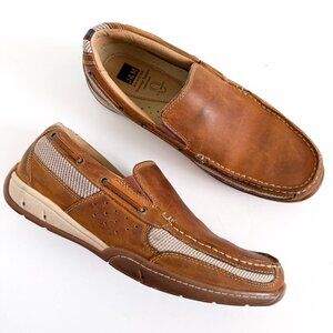 J&M Johnston & Murphy Brown Leather Loafers 9.5M Water Resistant Boat Shoes